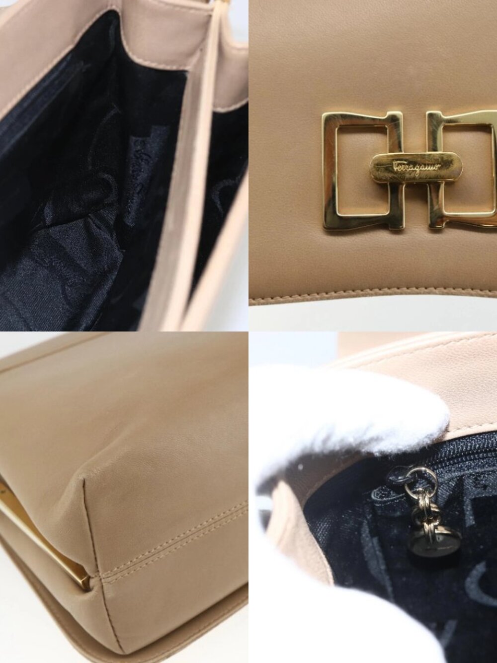 Salvatore Ferragamo Shoulder Bag Leather Beige Gold Auth 157525V - Picture 16 of 16